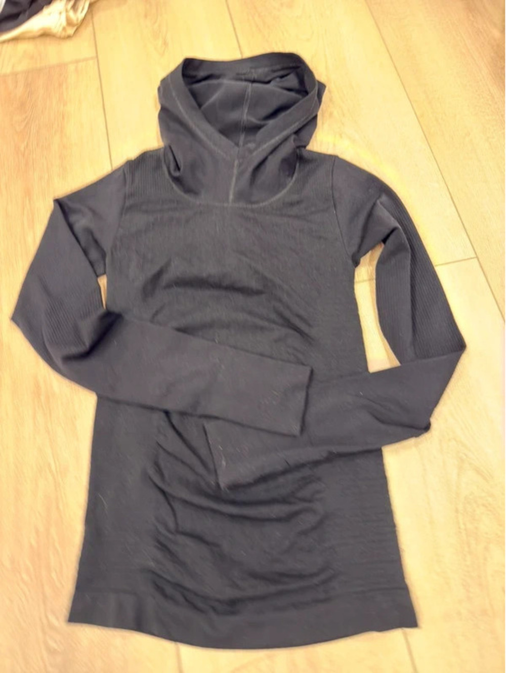 Athleta Black Hooded Long Sleeve Athletic Top Ribbed Detail